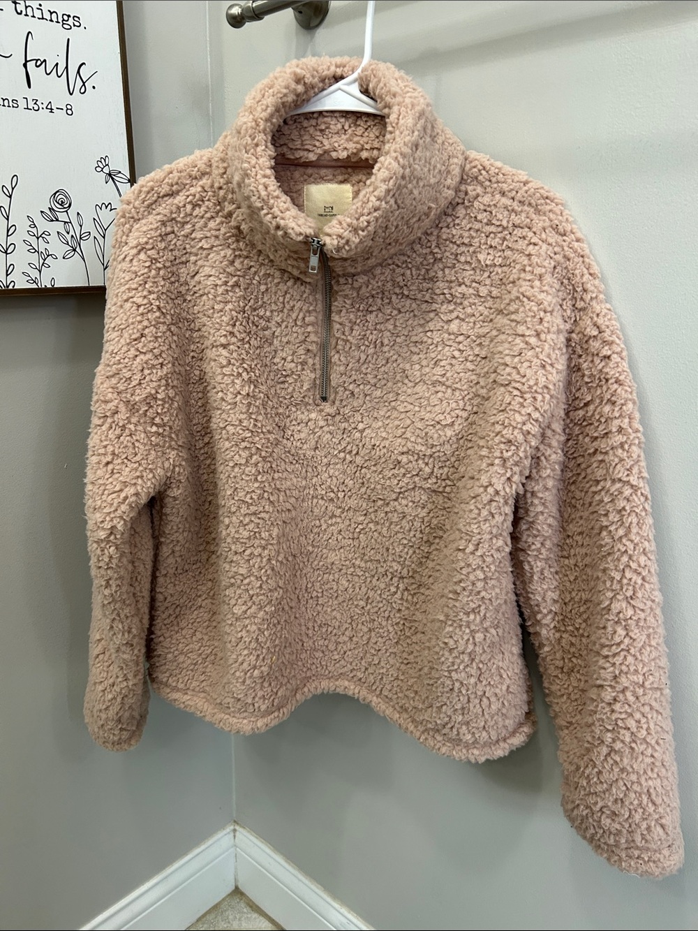 Thread & Supply Plush Teddy Half-Zip Jacket - Blush Pink